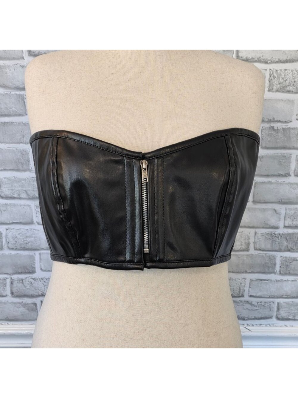 Laras Leather Faux Black Bustier Corset Tie Goth Dark Moto Womens 4XL